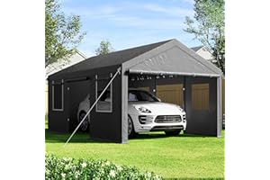 SANWAY 12'x20' Heavy Duty Carport with Removable Sidewalls & Doors, Portable Carport Canopy with Roll-up Ventilated Windows, Gray