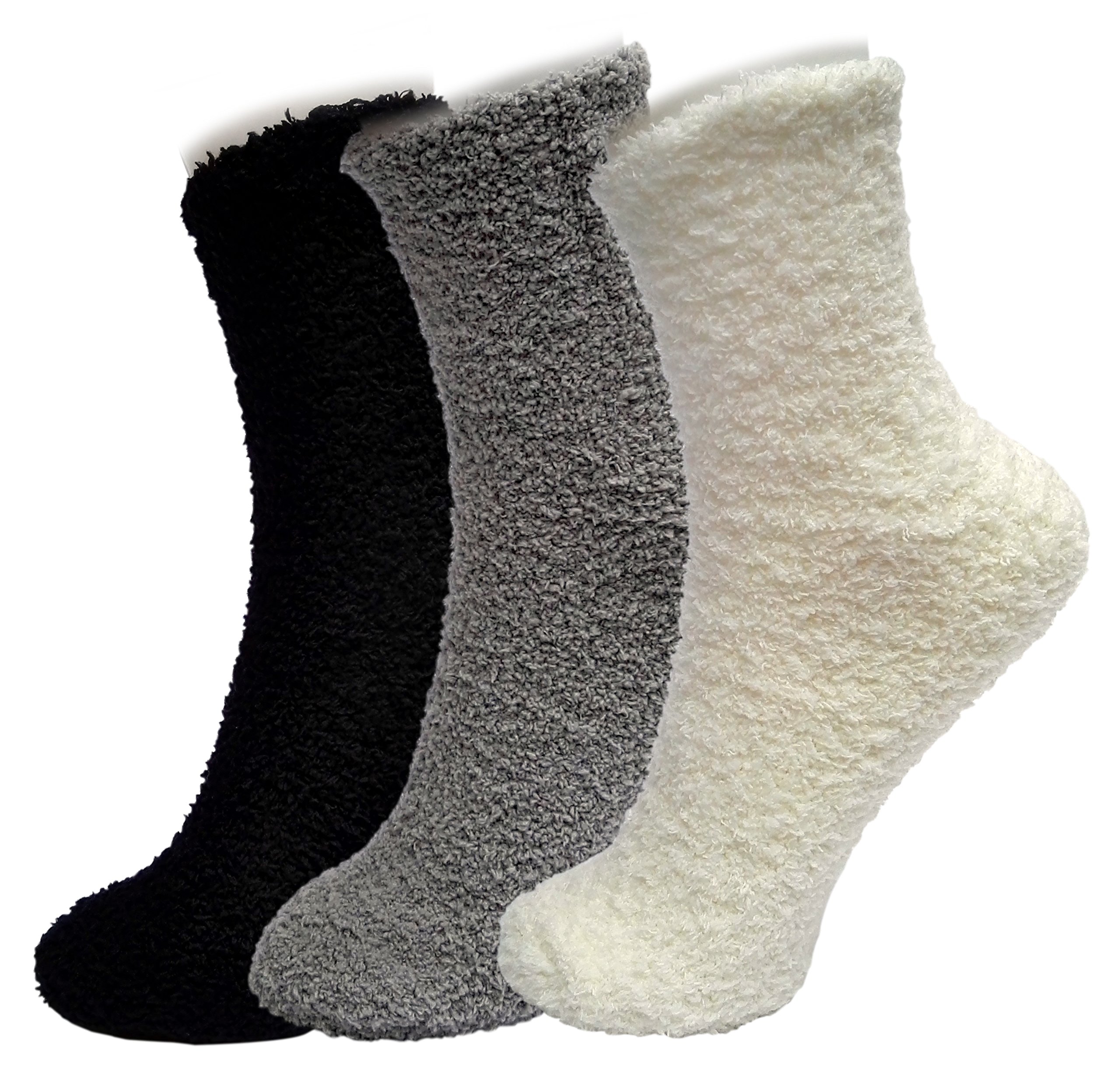 ELLITE Womens Premium Soft Fuzzy Solid Stripes Winter Warm Cozzy Microfiber Crew Home Socks Ladies Crew Socks size 9-11