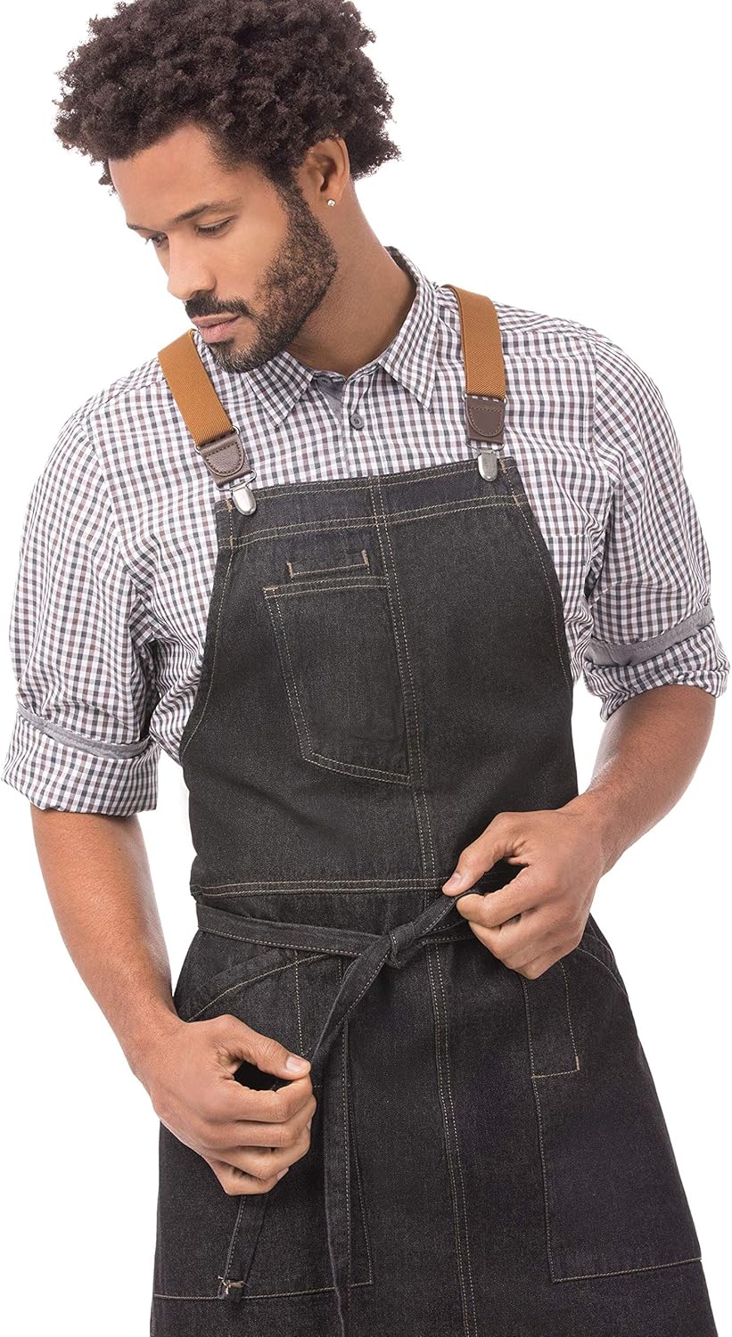 Chef Works unisex adult Berkeley Bib Work Utility Apron, Black W/Desert Sand Suspenders, One Size US: Clothing
