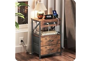 Flrrtenv Night Stands, Bedside Table with Charging Station- End Table with 2 Fabric Drawers, Side Table Bedroom Sofa Small Sp