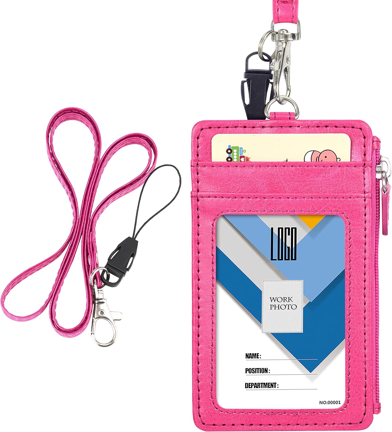 Badge Holder with Zip, Wisdompro Double Sided PU Leather ID Badge Card