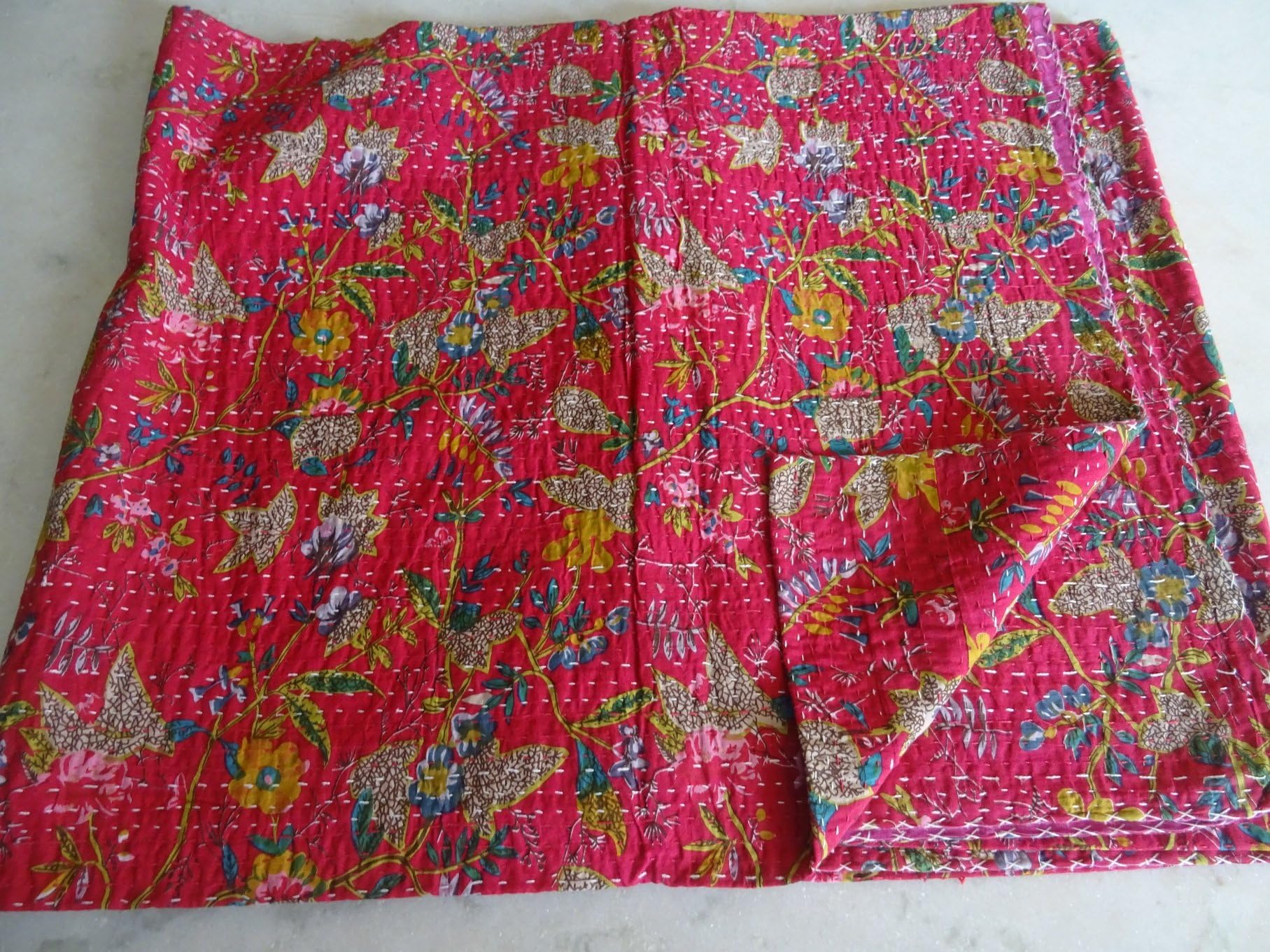 Tribal Asian Textiles Multicolor Paisley PARADISE Print King Size Kantha Quilt, Kantha Blanket, Bed Cover, King Kantha bedspread, Bohemian Bedding Kantha Size 90 Inch x 108 Inch 17