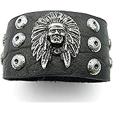 Indian Chief head penadant and genuine Buffalo Bison leather cuff bracelet wristband black color nice gift for motorcycle biker