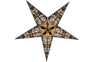 GalaxyArts Paper Star Lantern, 24 Inch Maharani Black 3D Light-Up 5-Point Hanging Lamp, Handcrafted Hollow Out Decoration for Christmas, Weddings, Birthday, Parties, Indoor Outdoor Holiday Home Décor