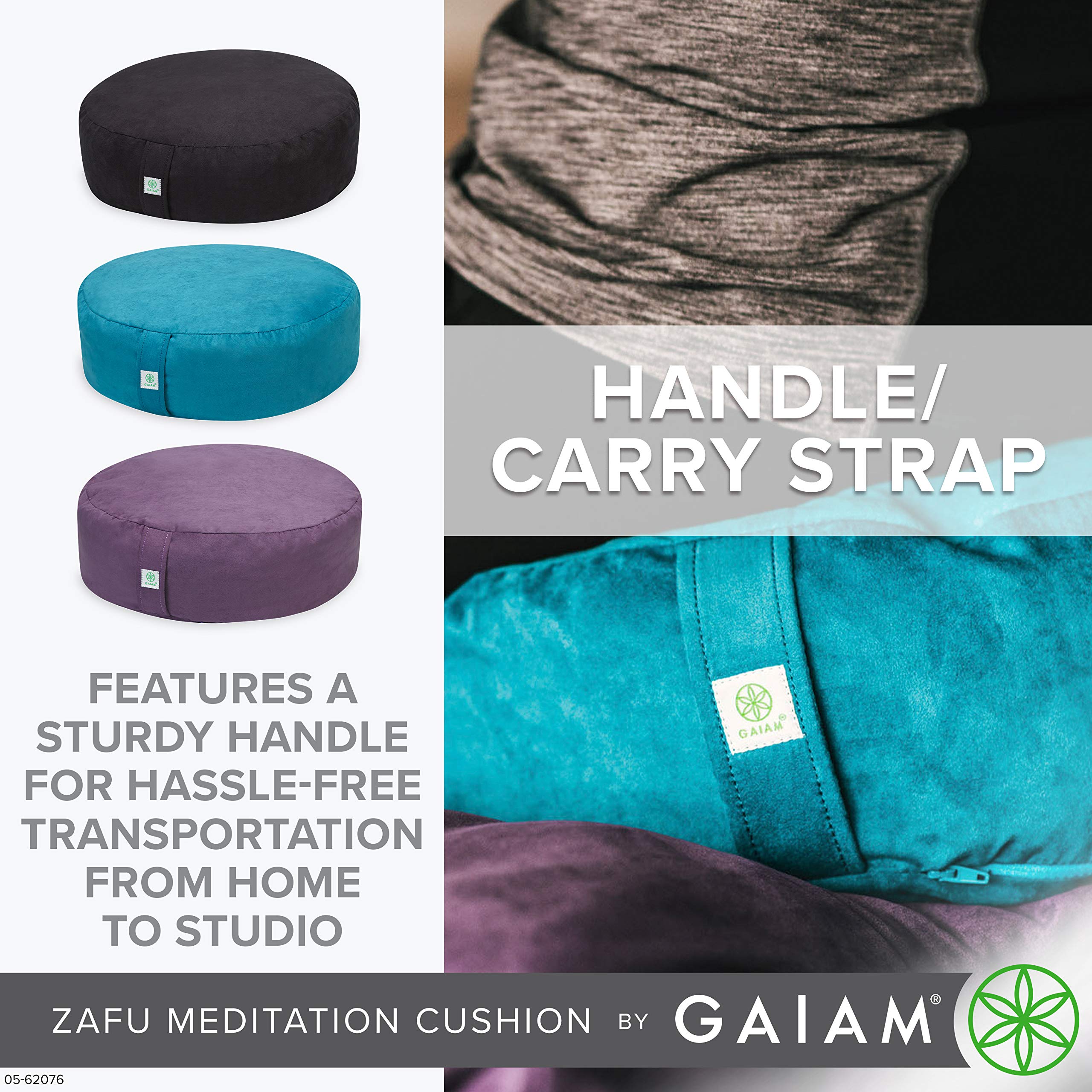 Gaiam Zafu Yoga Meditation Cushion - Ergonomic Buckwheat Hull Floor Pillow for Posture Support, Tailored Comfort with Adjustable Filling, Carry Handle, Versatile for Pilates and Relaxation - Black - Image 5