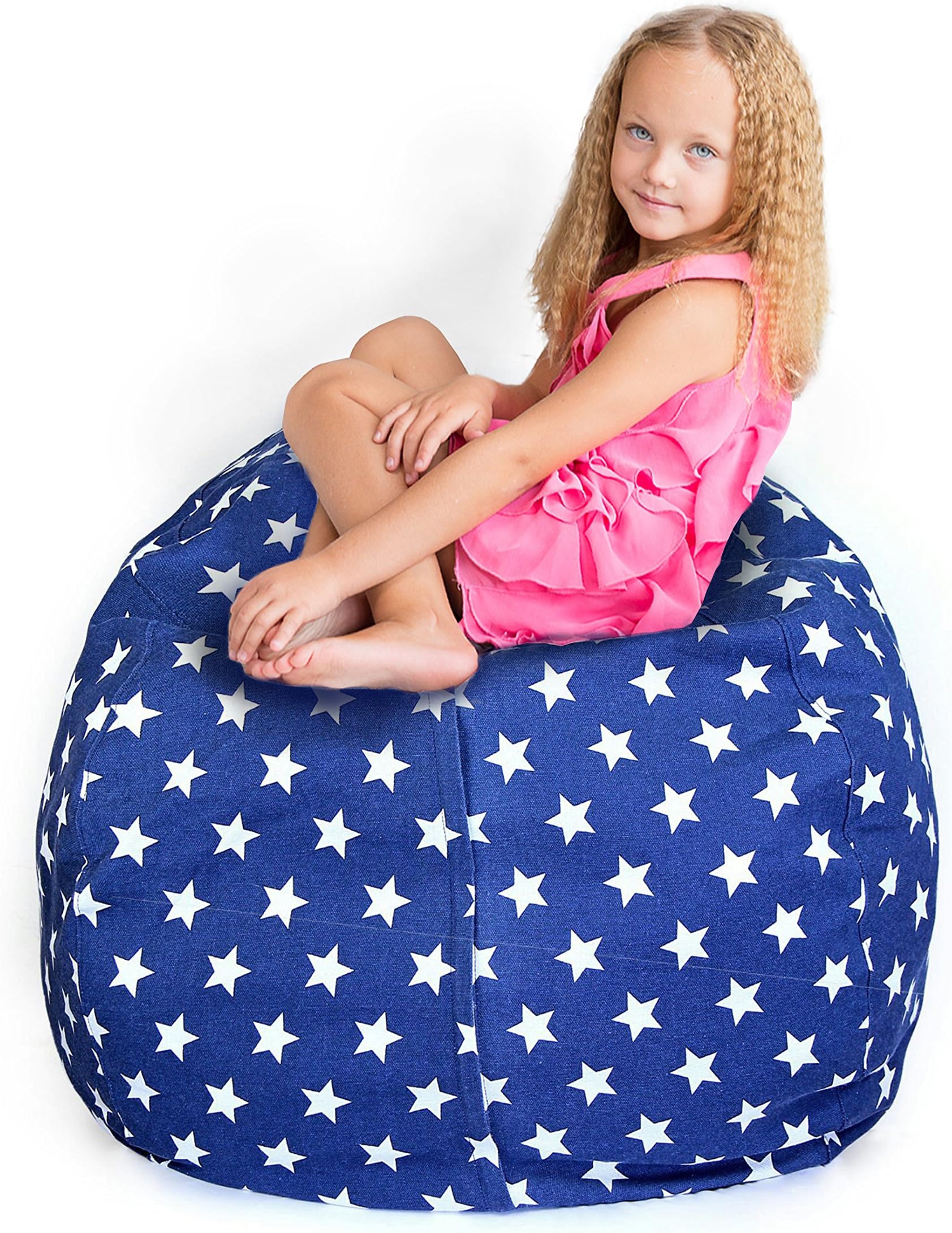Storage Bean Bag Chair: 38-Inch Space Saver to Store Soft or Stuffed Toys, Blankets, or Organize, 3 Designs, Washable with Handle and Zipper