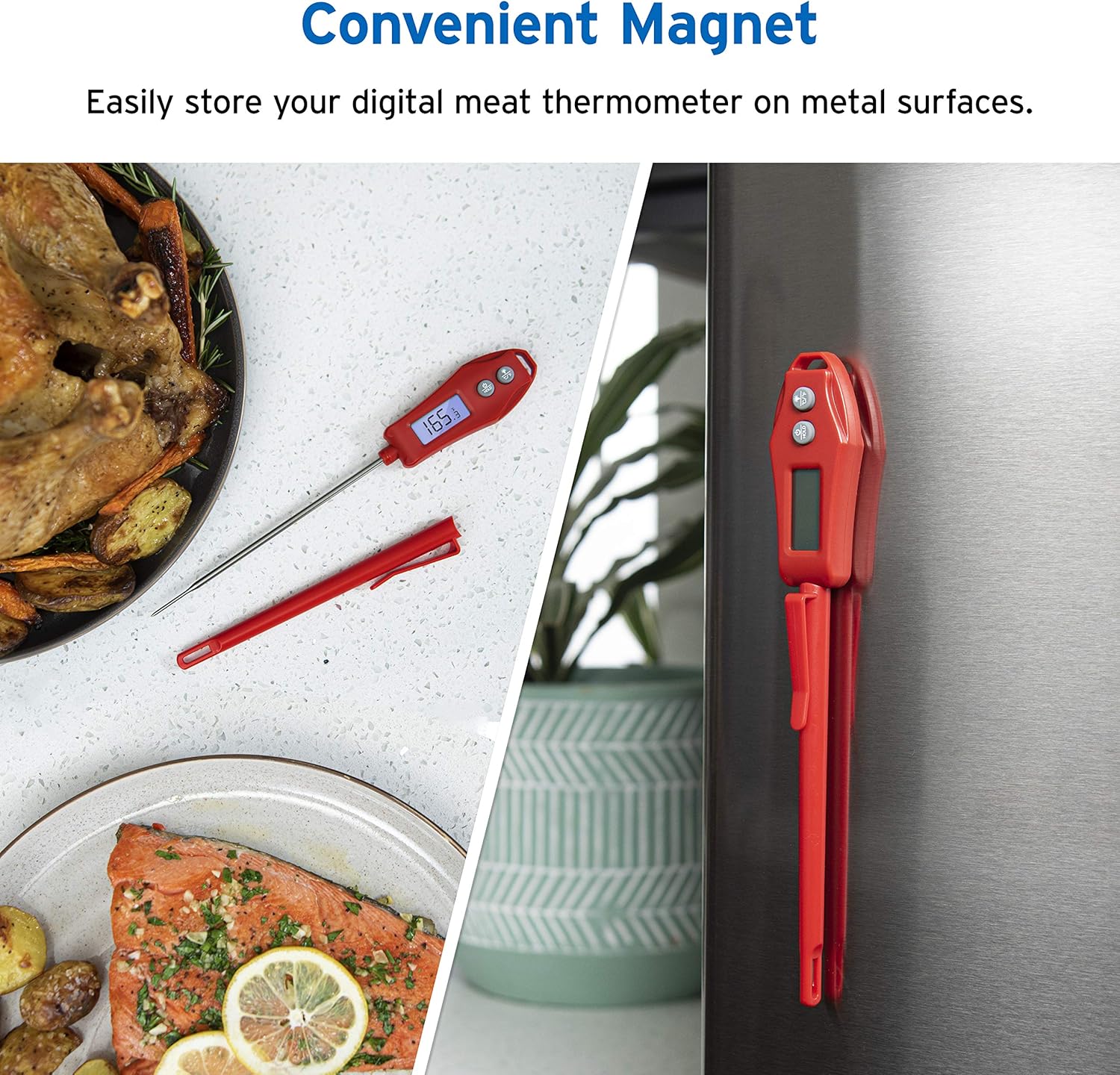Etekcity EMT100 Meat Thermometer with Backlight Display for Food, Kitchen, Cooking, Baking, Candy, Grilling, Smoking&BBQ, 5" Long Probe with Magnet, Red: Kitchen & Dining