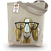 Goat Tote Bag - Goat with Glasses - Goat Lover Gift - Goat Gifts For Women -Handmade Totes - Hippie Hound Studios Canvas Totes - Cute Goat Reusable Shopping Bag - Grocery Bag - Beach Bag