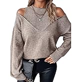 Flamingals Cold Shoulder Long Sleeve Sweaters for Women Sexy 2025 Fall Fashion Off The Shoulder Pullover Sweater Tops