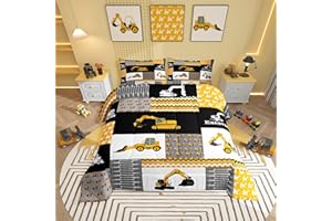 Feelyou Excavator Comforter Construction Vehicles Comforter Set Equipment Trucks Bedding Set for Children Kids Boys Girls Cartoon Car Duvet Set Geometric Lattice Room Decor Quilt Set Twin Size