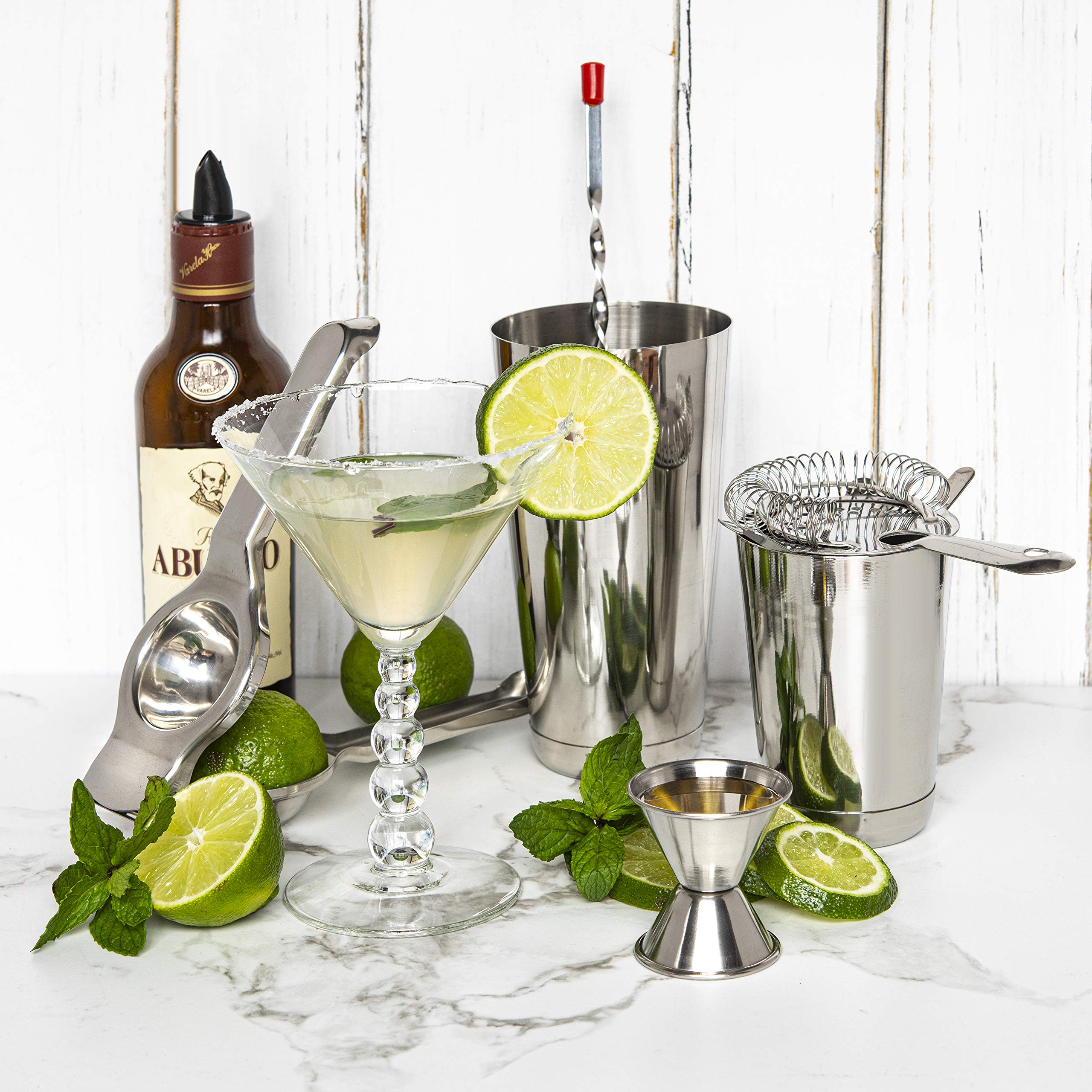 Bar Set Cocktail Shaker Set, Stainless Steel Mixology Bartender Kit, 16 Piece Cocktail Kit, Silver Cocktail Set, Bar Tools: 30oz Martini Shaker, Muddler, Bar Kit Cocktail Book, Jigger and Pourers - Image 8