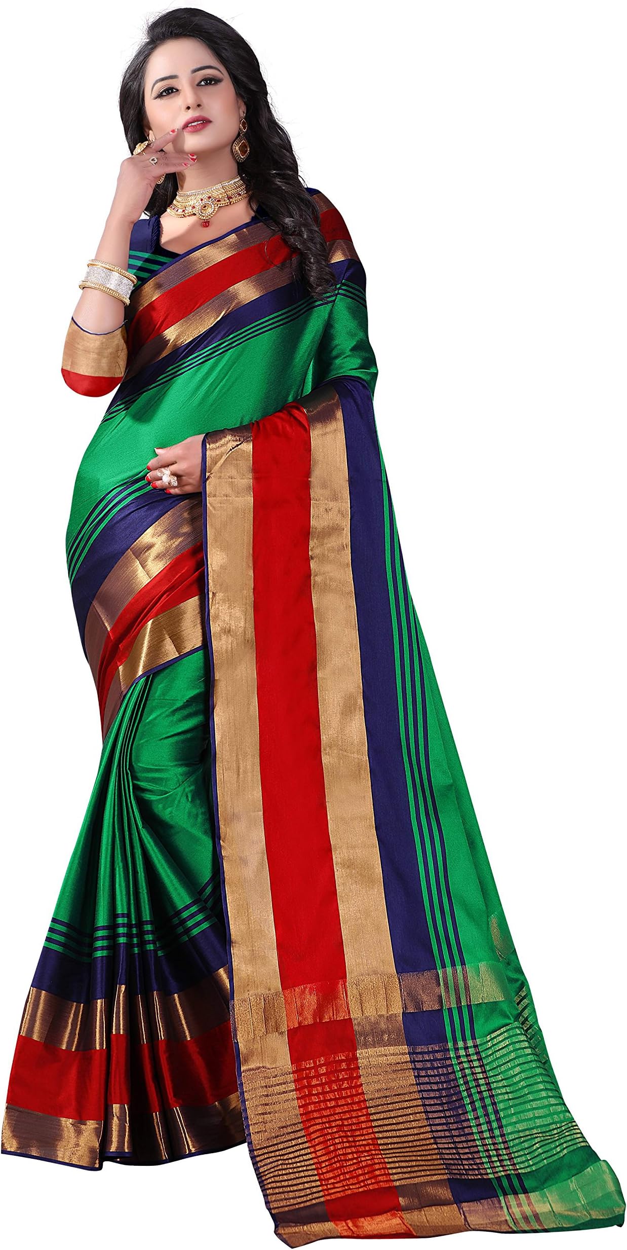 Sretan Women's Khadi Silk Kalamkari Print Saree with Blouse