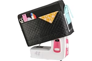 KOKNIT Sewing Machine Cover with Storage Pockets,Collapsible Quilted Dust Cover Fits Most Standard Brother & Singer Machines(Black)