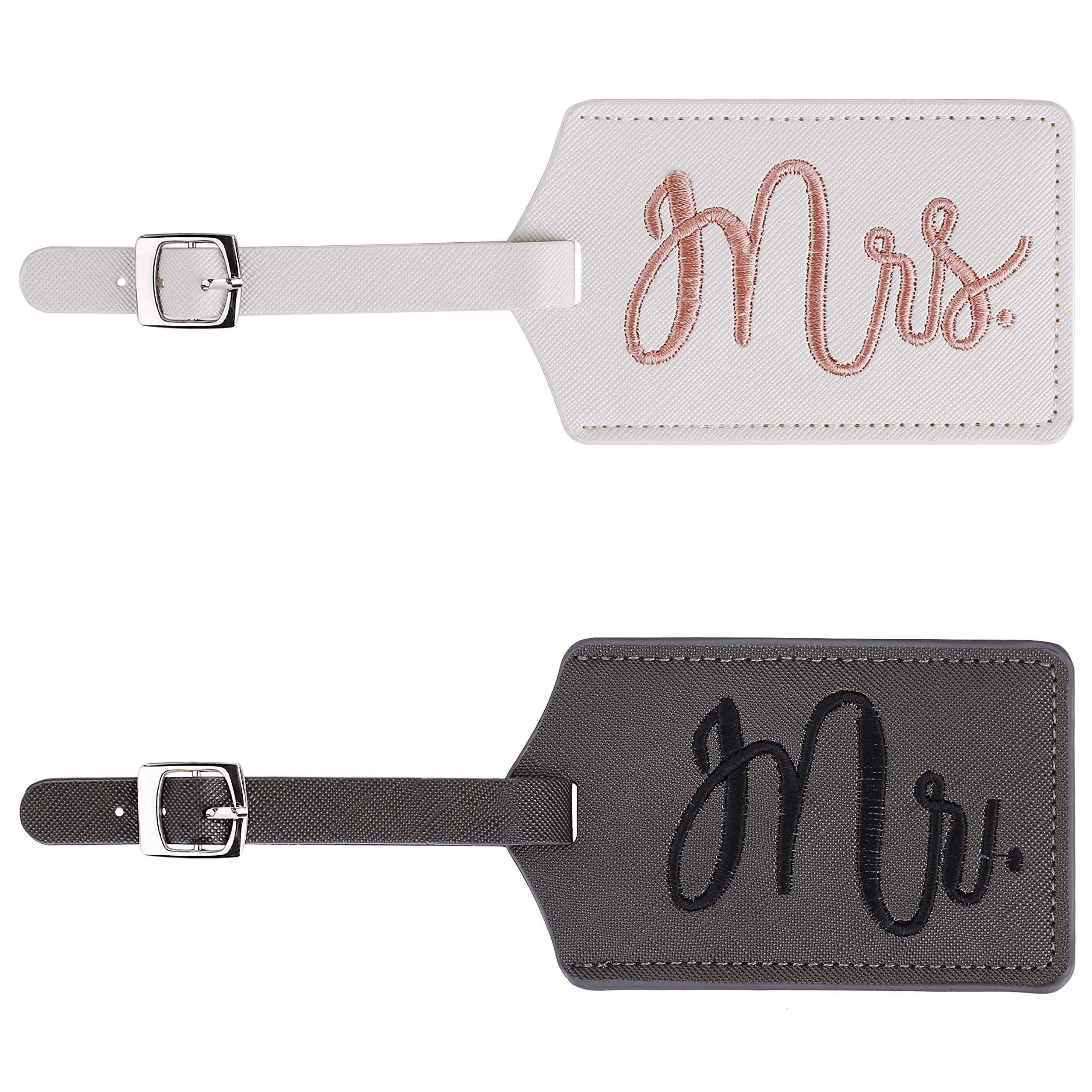 Luggage Tags Mr and Mrs Travel Tags Honeymoon Travel Label PU Leather with Buckle Strap for Wedding Party Gifts Cruise or Airplane Travel 2 Pieces