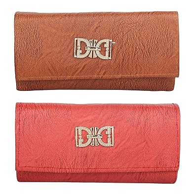 Roshiaaz Womens Canvas Casual/Party Clutch with Snap Closure (Brown and Pink) -Combo of 2