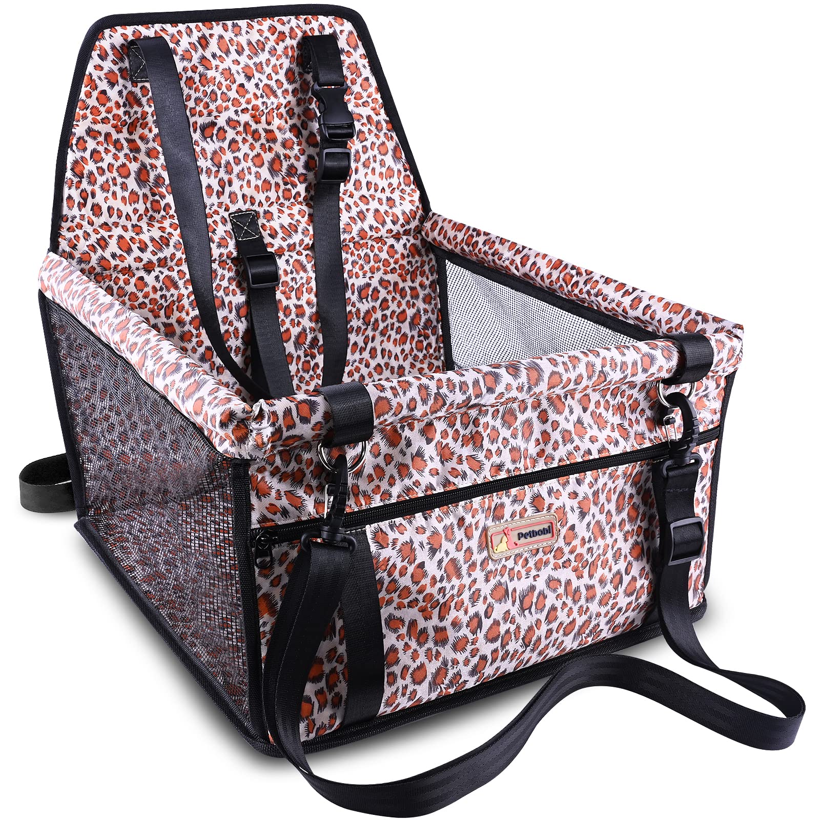 Photo 1 of Petbobi Small Dog Car Seat, Dog Car Booster Seat for Small Medium Dogs 5-15 lbs, Foldable Front Seat Safety with Sturdy PVC Tube Frame, Breathable Mesh, Leopard Print