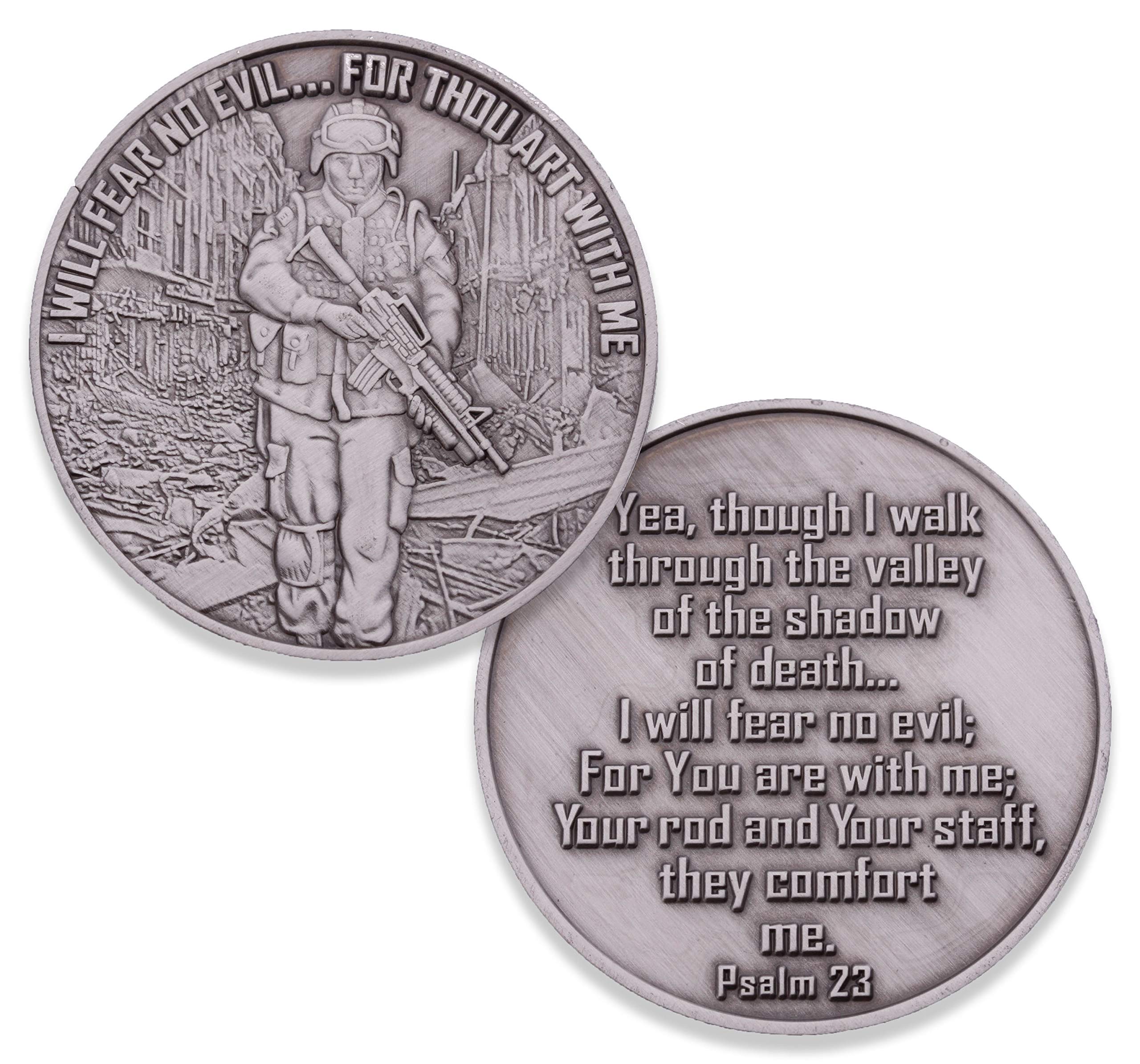 Armed Forces Fear No Evil Challenge Coin, Military Support Coin. Die Struck Antique Silver Challenge Coin Designed by Military Veterans! Marines Corps, Navy, Army, Air Force, Coast Guard!