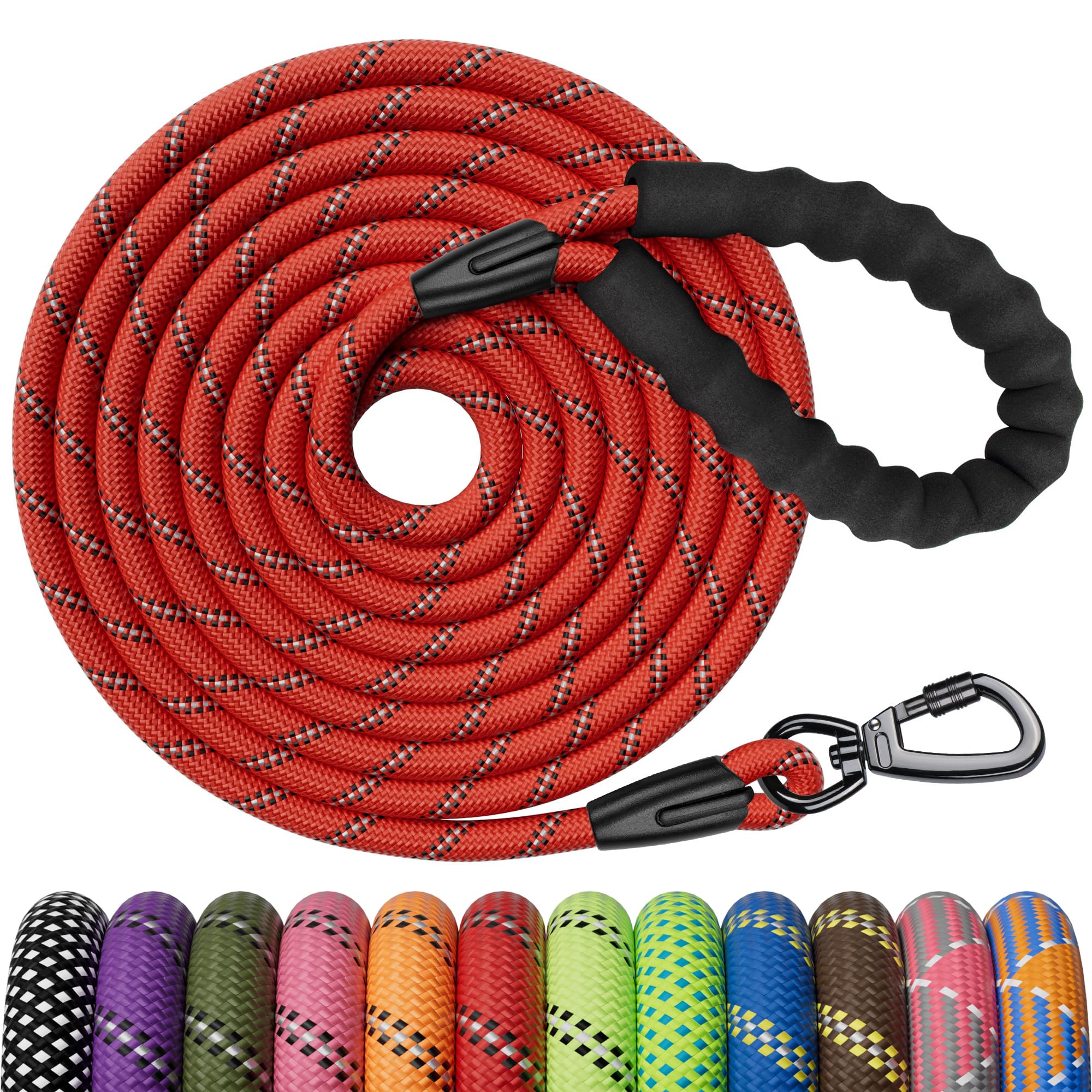 Kdsvakd Rope Dog Lead, Strong Dog Lead With Swivel Lockable Hook And Soft Padded Handle, Durable Dog Leash For Puppy, Small, Medium, Large Dog Camping Walking (Red, 16ft)