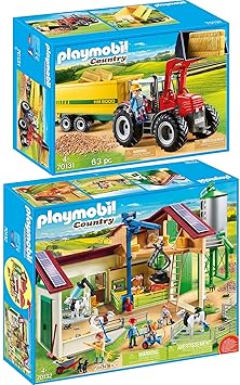 PLAYMOBIL® Country 2er Set 70131 70132 Riesentraktor mit Anhänger + Großer Bauernhof mit Silo