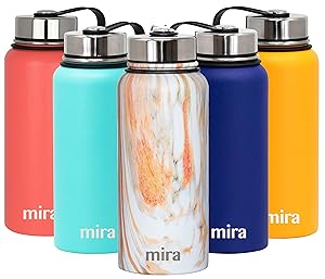 MIRA 32 Oz Stainless Steel Vacuum Insulated Wide Mouth Water Bottle | Thermos Keeps Cold for 24 hours, Hot for 12 hours | Double Wall Powder Coated Travel Flask | Sunset