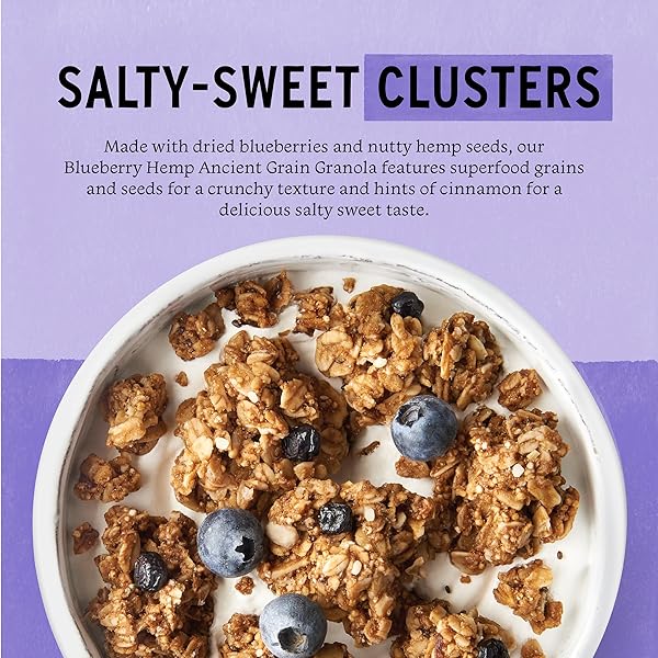 PURELY ELIZABETH ANCIENT GRAIN GRANOLA CERTIFIED GLUTENFREE VEGAN NONGMO COCONUT SUGAR DELICIOUS HEALTHY SNACK , BLUEBERRY HEMP, 12 OUNCE