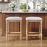 Merax Counter Height Bar Stools Set of 2, 26" Barstools with Upholstered Cushion, Backless Counter Stools with Solid Acacia W