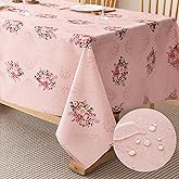 Pink Floral Rectangle Tablecloth Vintage Shabby Chic Flower Table Cloth Spring Table Cover Waterproof for Dinner Kitchen Picnic, Pink, 60x84 Inches