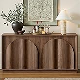 win2win 65" Sideboard Buffet Cabinet with Storage, Modular Credenza, Walnut | Modern Accent Cabinet for Living Dining Room Entryway, Media Console TV Stand, Fluted Double-Layered Arched Doors, Wood Grain