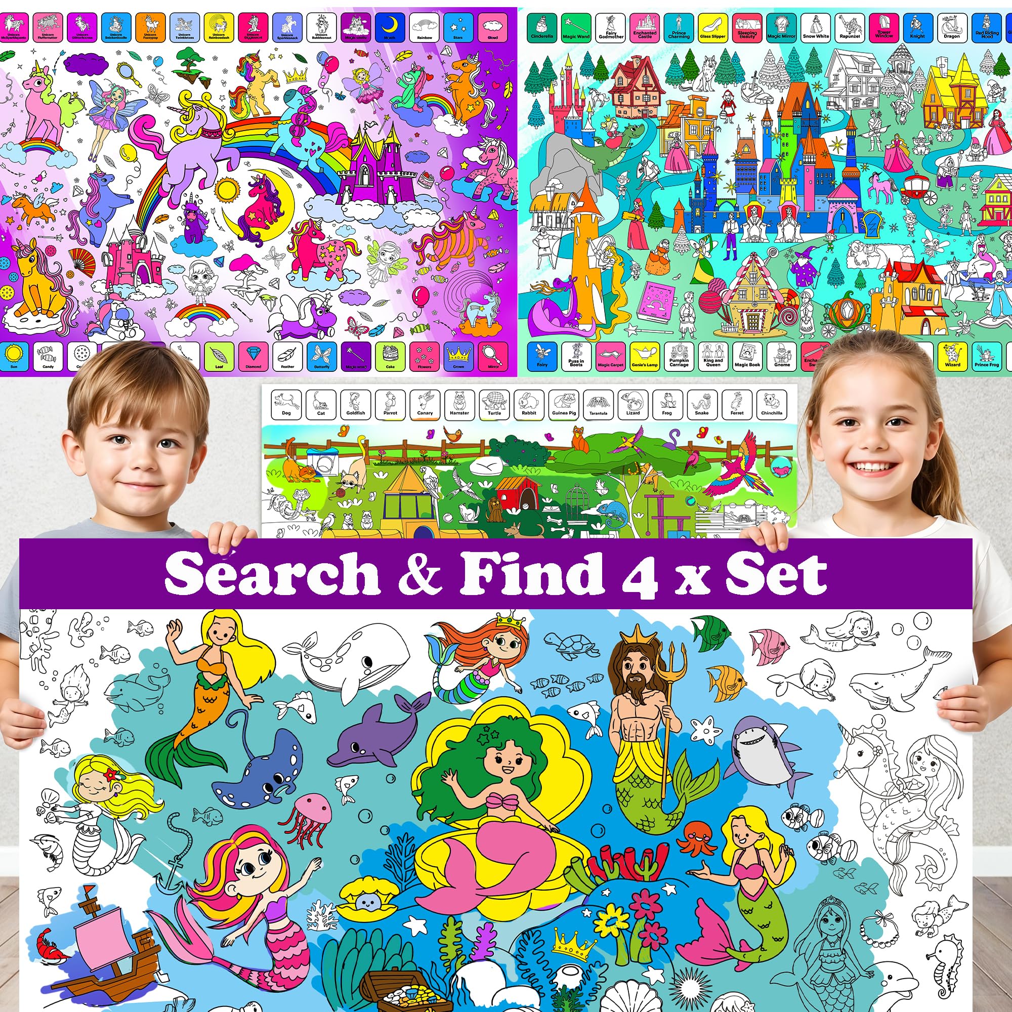 QUOKKA Giant Coloring Posters for Girls – 4-Pack 2x3 Ft Large Coloring ...