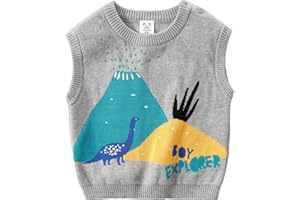 LABISHU Toddler Kids Boys V Neck Sweater Sleeveless Knit Vest Graphic Tank Tops Pullover Knitwear School Uniform Green Grey