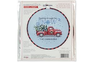 Dimensions 72-09005 Holiday Family Truck Christmas Counted Cross Stitch Kit for Beginners, 6" D, 14 Cnt. White Aida, 5pcs