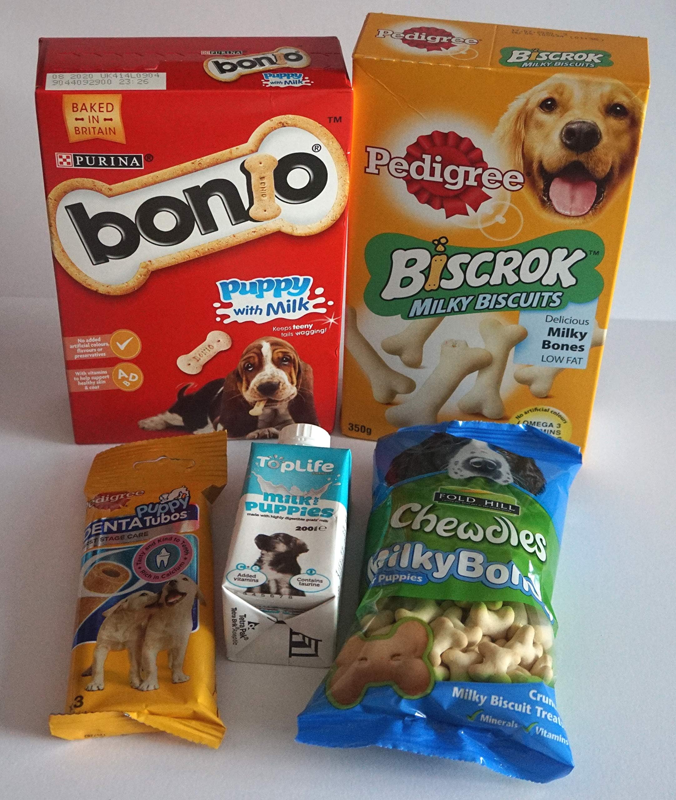 Paradise Pets PUPPY TREAT SELECTION PACK OF PUPPY TREAT ESSENTIALS BISCUITS CHEWS MILK OR POUCH BONIO BISCROK CHEWDLE TUBO