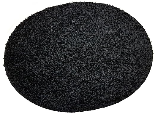 Resibano Badteppich Rund, 65 cm Durchmesser, 15mm Flor, Rutschhemmend, Badvorleger, Bettvorleger (Schwarz)