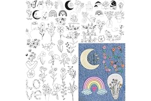 BESTUS Water Soluble Embroidery Patterns 50pcs Embroidery Stick and Stitch Patterns Transfers Water Soluble Stabilizer for Embroidery Stick and Stitch Embroidery Designs, Embroidery Transfer Paper Tear Stick