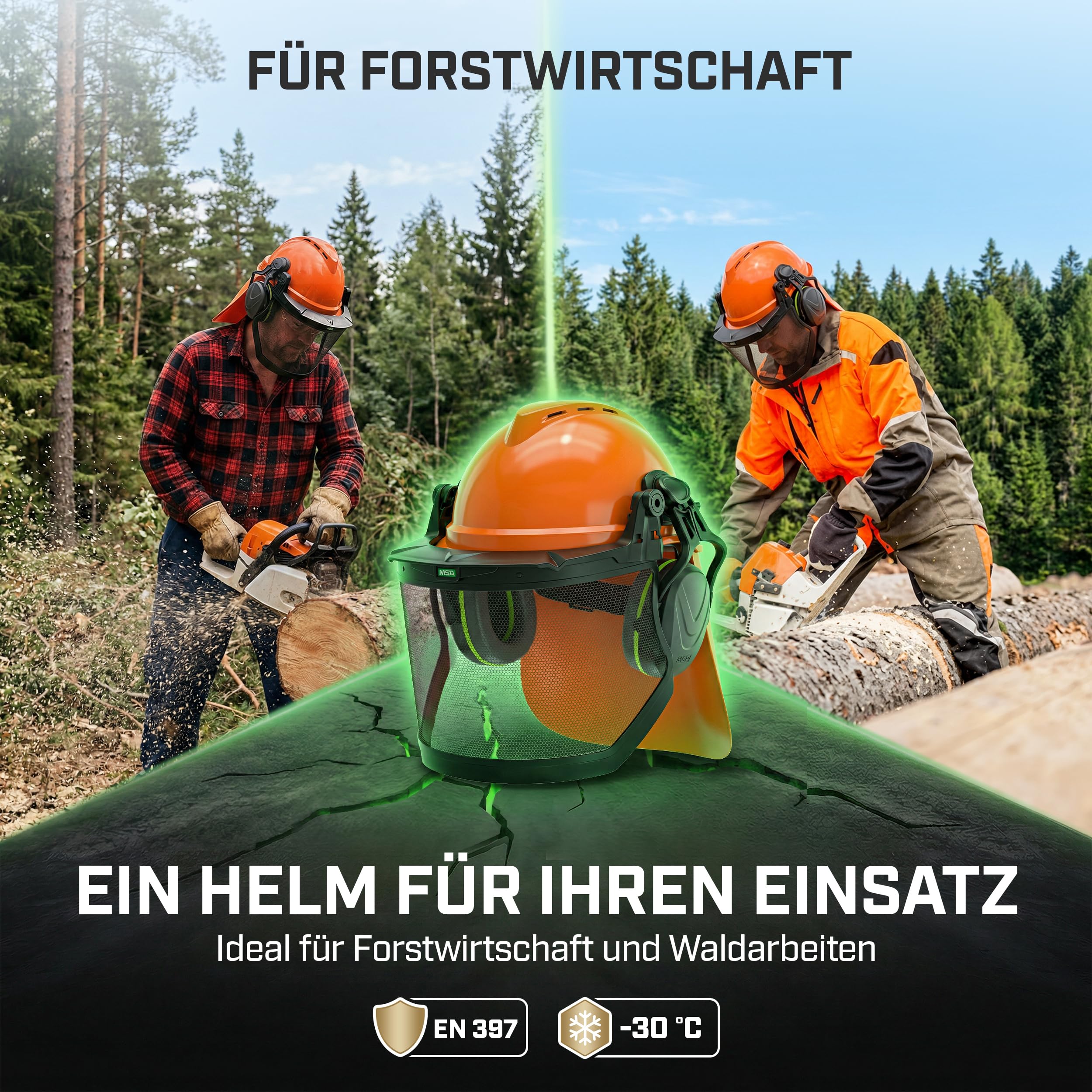 MSA V-Gard 500 Waldarbeiter-Set - Schutzhelm mit Belüftung, Visier, Gehörschutz & Nackenschutz - Helm für Wald & Forst-Arbeit 7