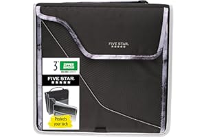 Five Star Zipper Binder, 3 Inch 3-Ring Binder with D Rings, Removable Padded Case, 5-Tab Expanding File and Multi-Use Strap, 850 Sheet Capacity, Black/Gray (29296IT8)