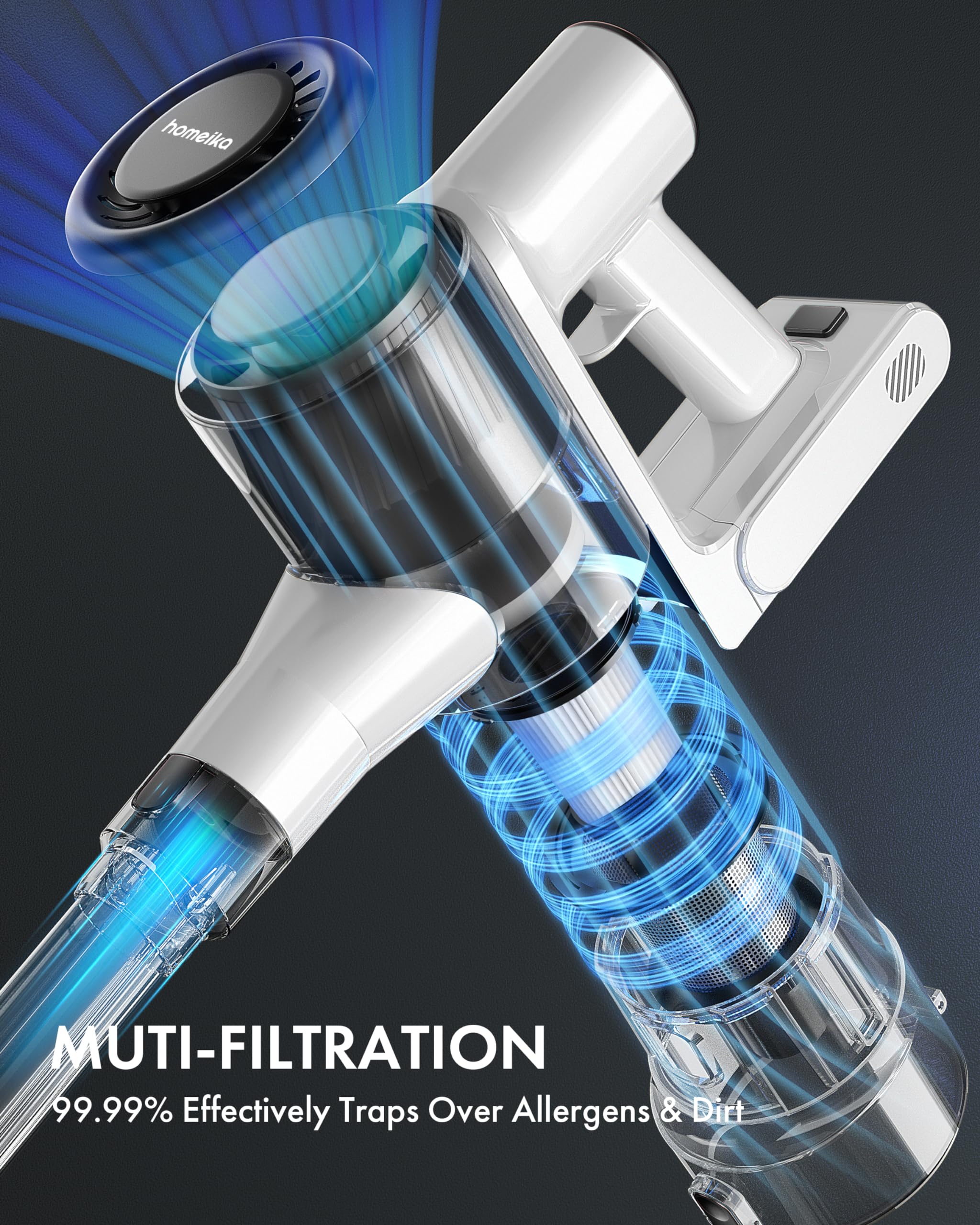 Cordless Vacuum Cleaner, 28Kpa Powerful Suction, 380W Strong Brushless Motor with 8 in 1 Lightweight Stick Vacuum Cleaner with 50 Min Runtime Detachable Battery for Pet Hair & Carpet, White