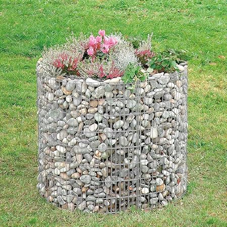 bellissa Gabionen-Hochbeet rund - 95566 - Steinkorb-Pflanzkübel rund - Bausatz inkl. Trennfolie - Durchmesser 92/72 cm, Höhe 