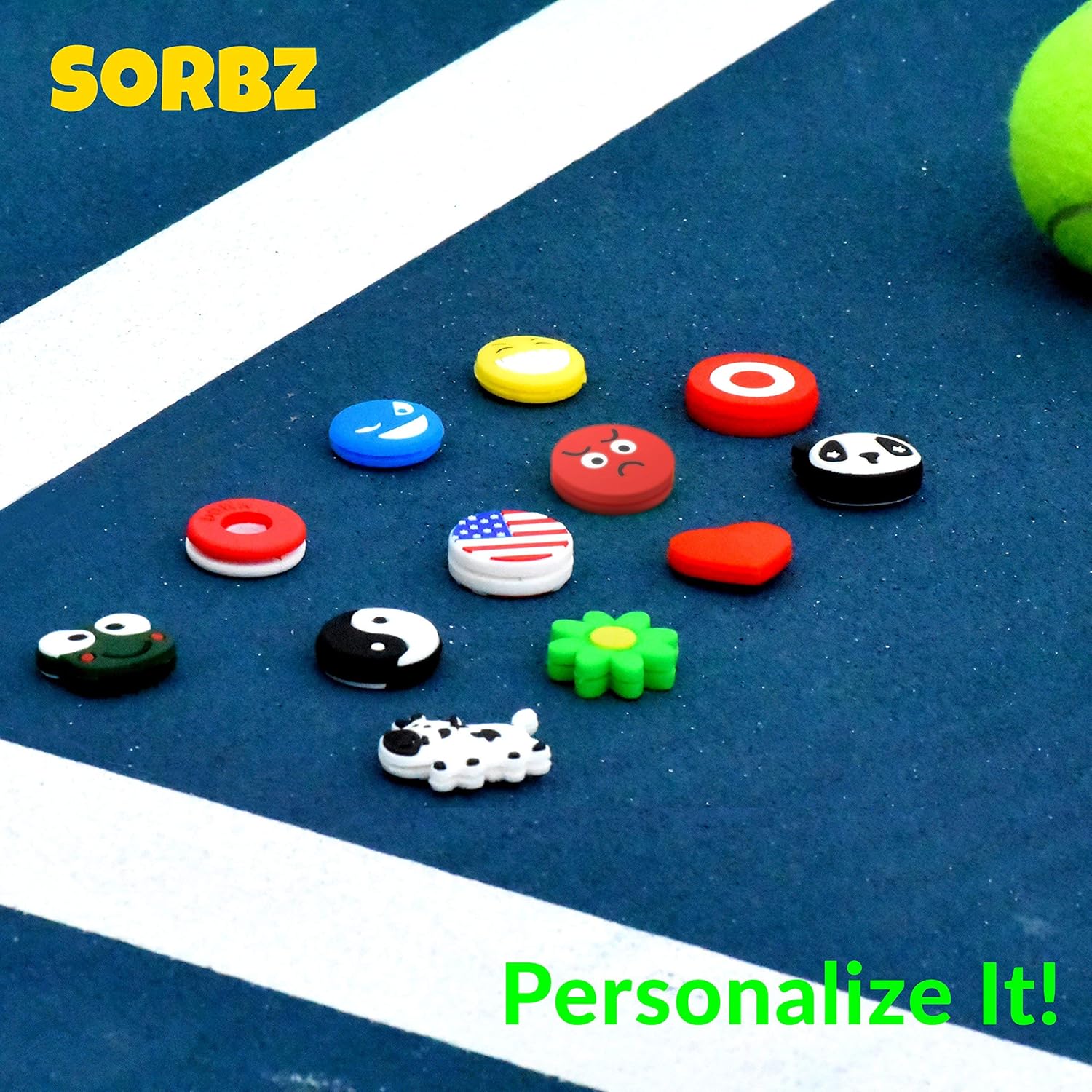 Sorbz Tennis Dampeners - Super 12 Pack - Have Fun and Personalize Your Racket with Shock Absorbers - Perfect Tennis Gift (Winners) : Sports & Outdoors