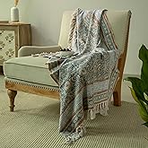 HOME WIBE 100% Pure Cotton Handblock Printed Throw Blanket, Soft 50" x 60" Fringed Floral Print Throw for Couch, Sofa, Chair, Bed - Cozy, Machine Washable, Comfortable Home Decor