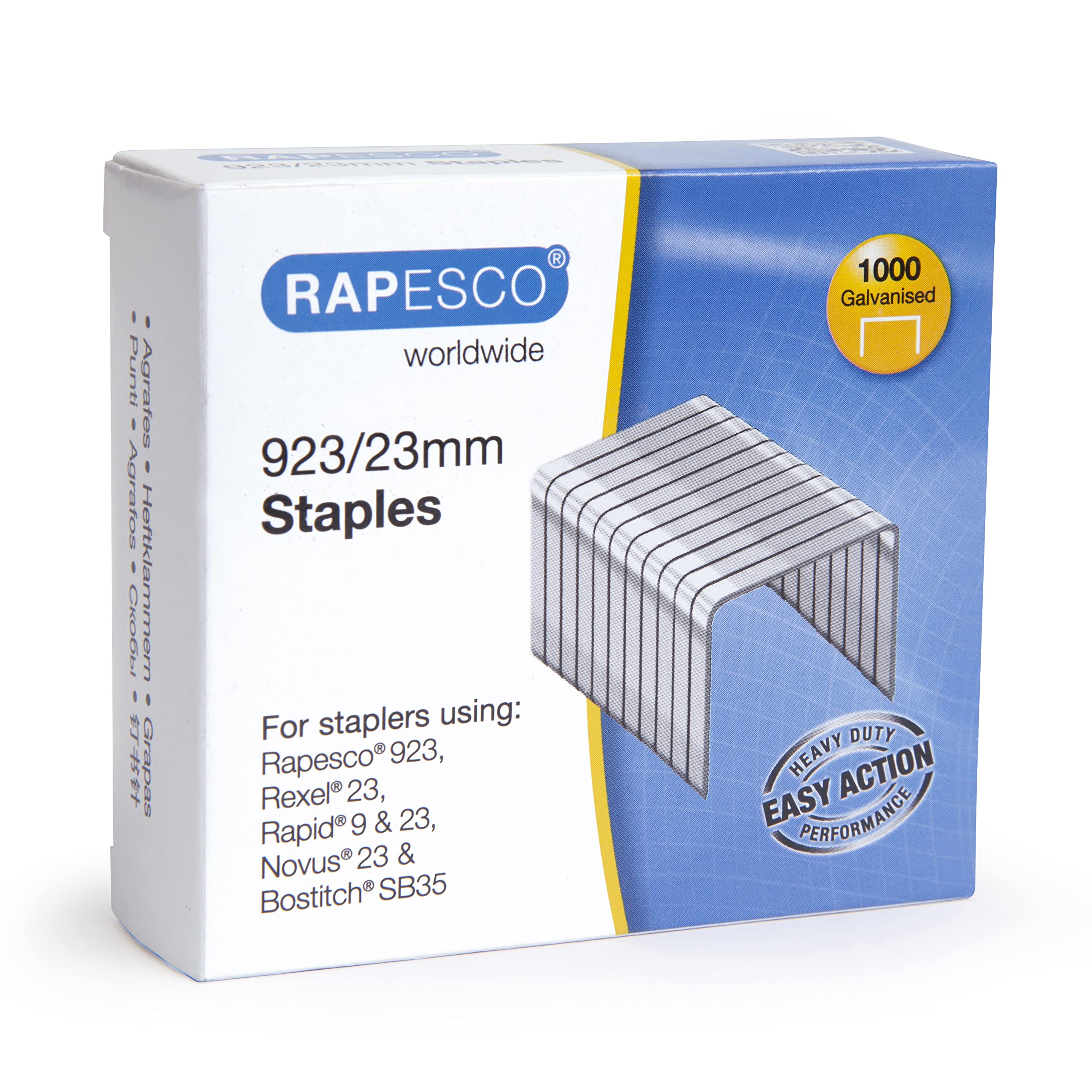 Rapesco 1242 Type 923/23 mm Galvanised Heavy Duty Staples, Pack of 1000