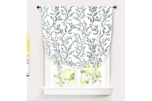 DriftAway Jasmine Watercolor Branch Botanical Tie Up Curtain Thermal Insulated Blackout Window Adjustable Balloon Curtain Shade for Small Window Rod Pocket Single 45 Inch by 63 Inch Multi