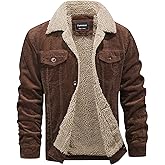 Fuwenni Men's Corduroy Sherpa Lined Warm Jacket Winter Thick Thermal Cargo Jackets Coat