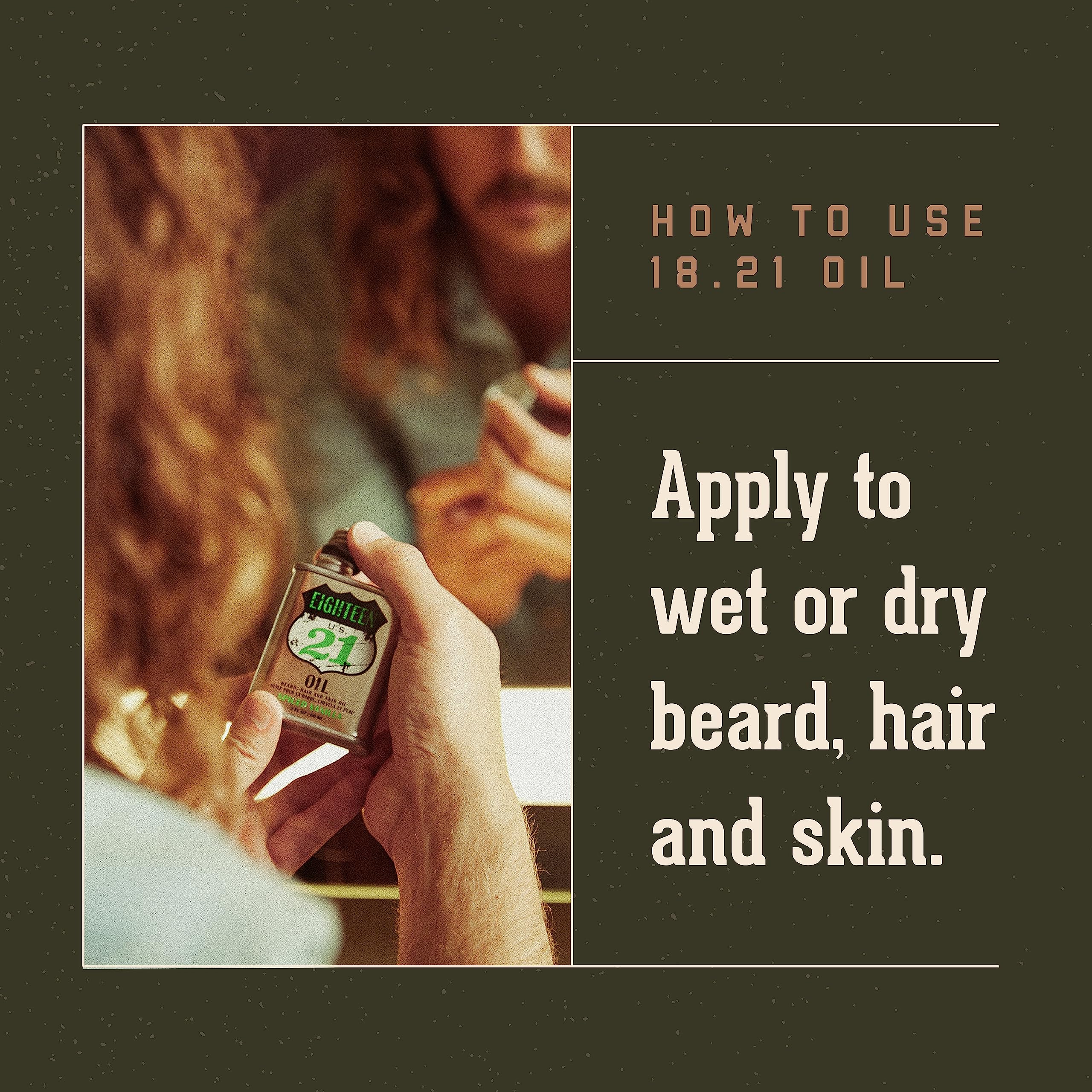 18.21 Man Made Hair, Skin & Beard Oil for Men, 4 Scents - Non-Greasy, Conditioning Balm with Castor Seed, Jojoba, and Argan Oils - Premium Tattoo and Mustache Care Products