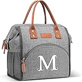 Initial Insulated Lunch Bag for Women, Back-to-School Season/Personalized Valentine's Day Gifts Reusable Leak-Proof Lunch Box Wide-Open Large Drinks Snacks Organizer for Work School Travel Picnic