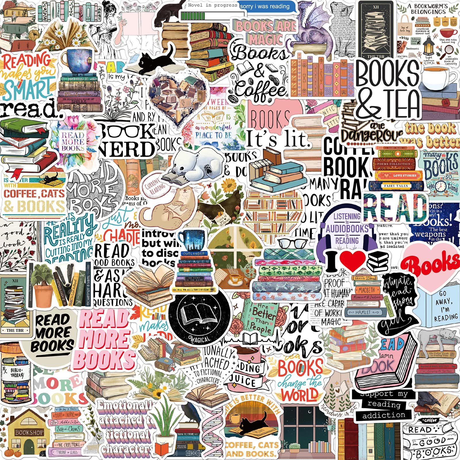 NEULEBEN 100PCS Reading Motivational Quote Stickers, Vinyl Aesthetic Stickers for Water Bottles, Laptops, Books, Skateboards — image 1