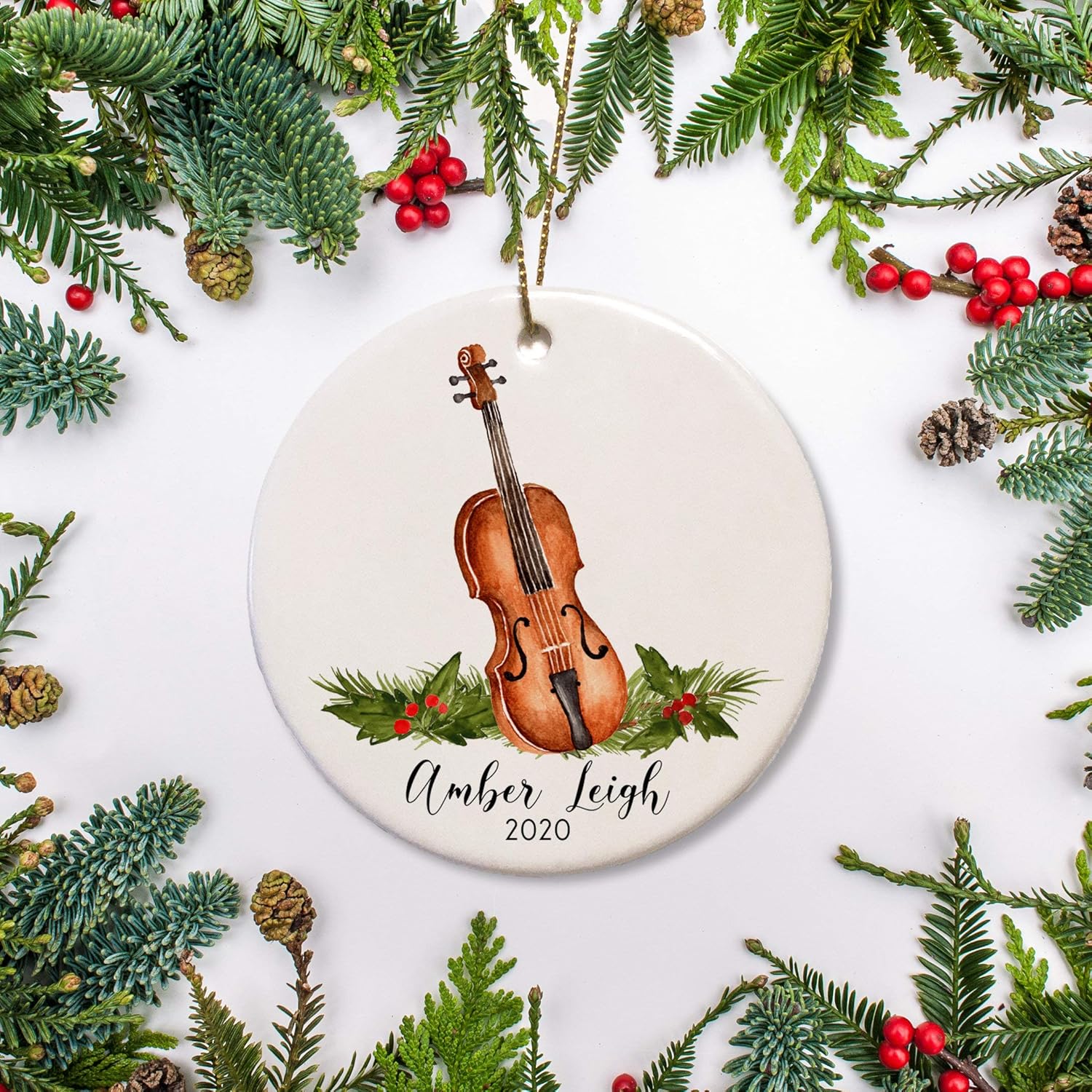 Yilooom Round Ceramic Keepsake For Christmas Tree Decor, Violin