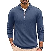 Cotrasen Mens Sweater Quarter Zip Pullover Casual Knit Cotton Long Sleeve Mock Neck Polo Sweaters