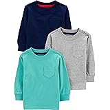 Simple Joys by Carter's Babies, Toddlers, and Boys' Solid Pocket Long-Sleeve Tee Shirts, Pack of 3