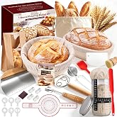 Sourdough Starter Kit with Banneton Bread Proofing Baskets &amp; Tools | Complete Sourdough Bread Baking Supplies, 9" Round &amp; 10" Oval Banneton Baskets, 24oz Starter Jar, Sour Dough Kit- Home Bakers
